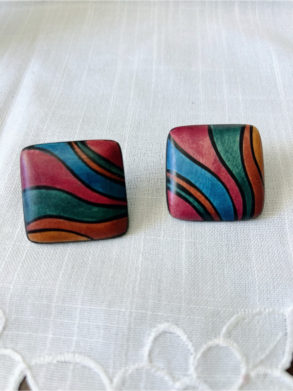 Colorful Wave Pattern Square Earrings
